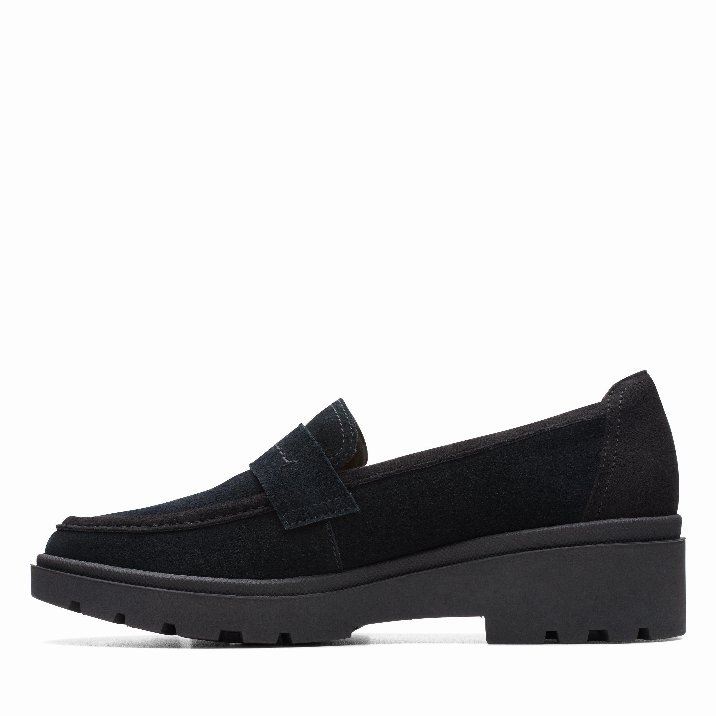 Clarks Women's Calla Ease Loafer - Black Suede Coffee Walk
