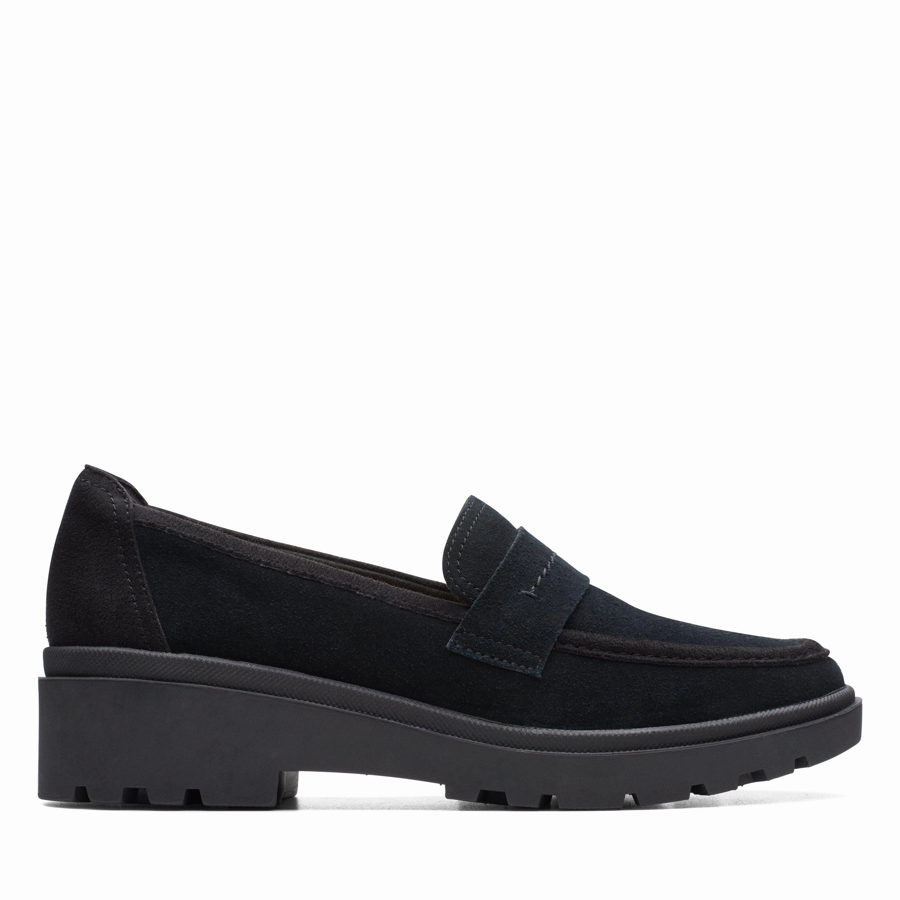 Clarks Women's Calla Ease Loafer - Black Suede Style Blend