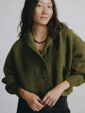 Sloan Cardigan, Alpaca Blend, Olive Hiking wear