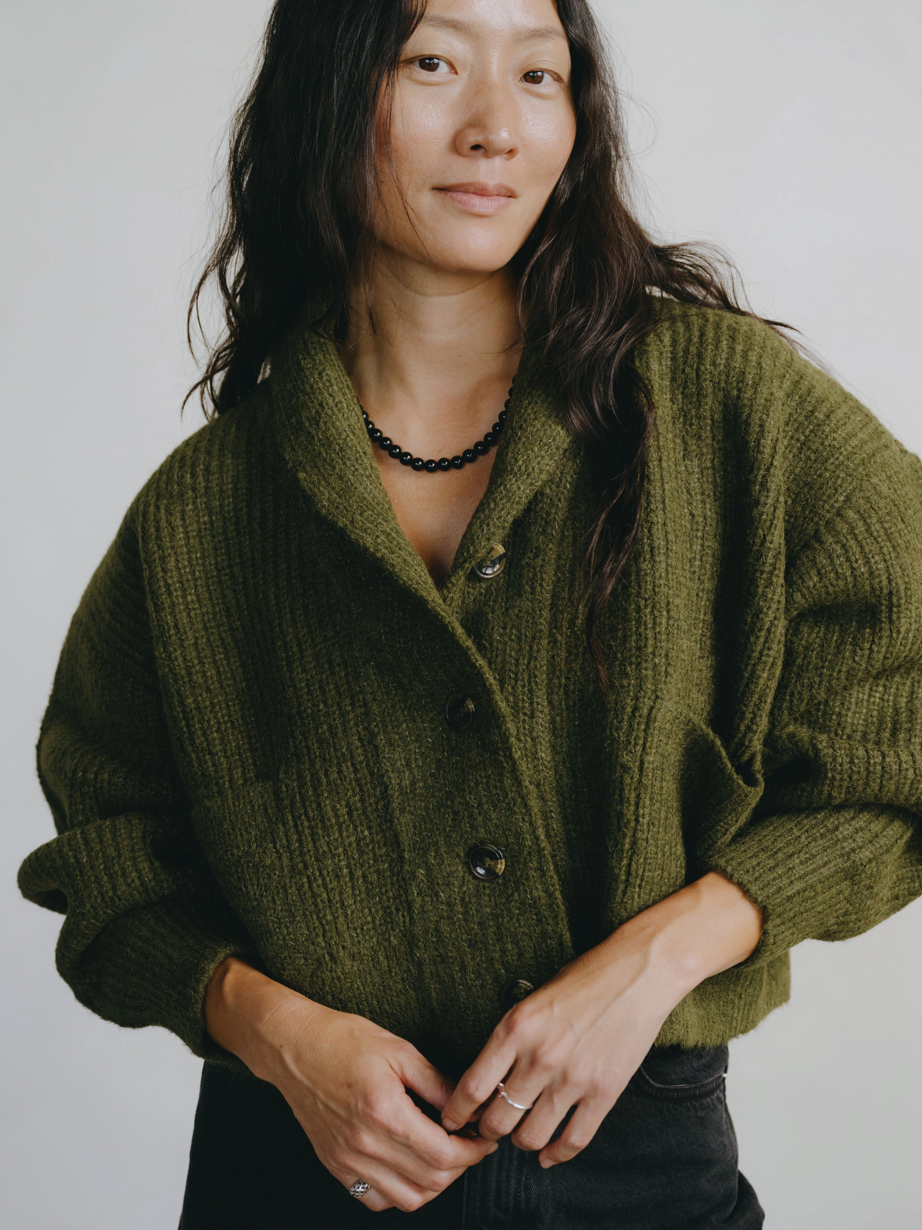 Sloan Cardigan, Alpaca Blend, Olive Comfy Street Cozy And Warm