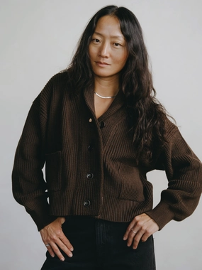 Sports Style Fashionable Sloan Cardigan, Organic Tanguis Cotton, Chocolate