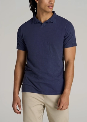 Slub Men's Tall Polo Shirt in Navy Fit Flex