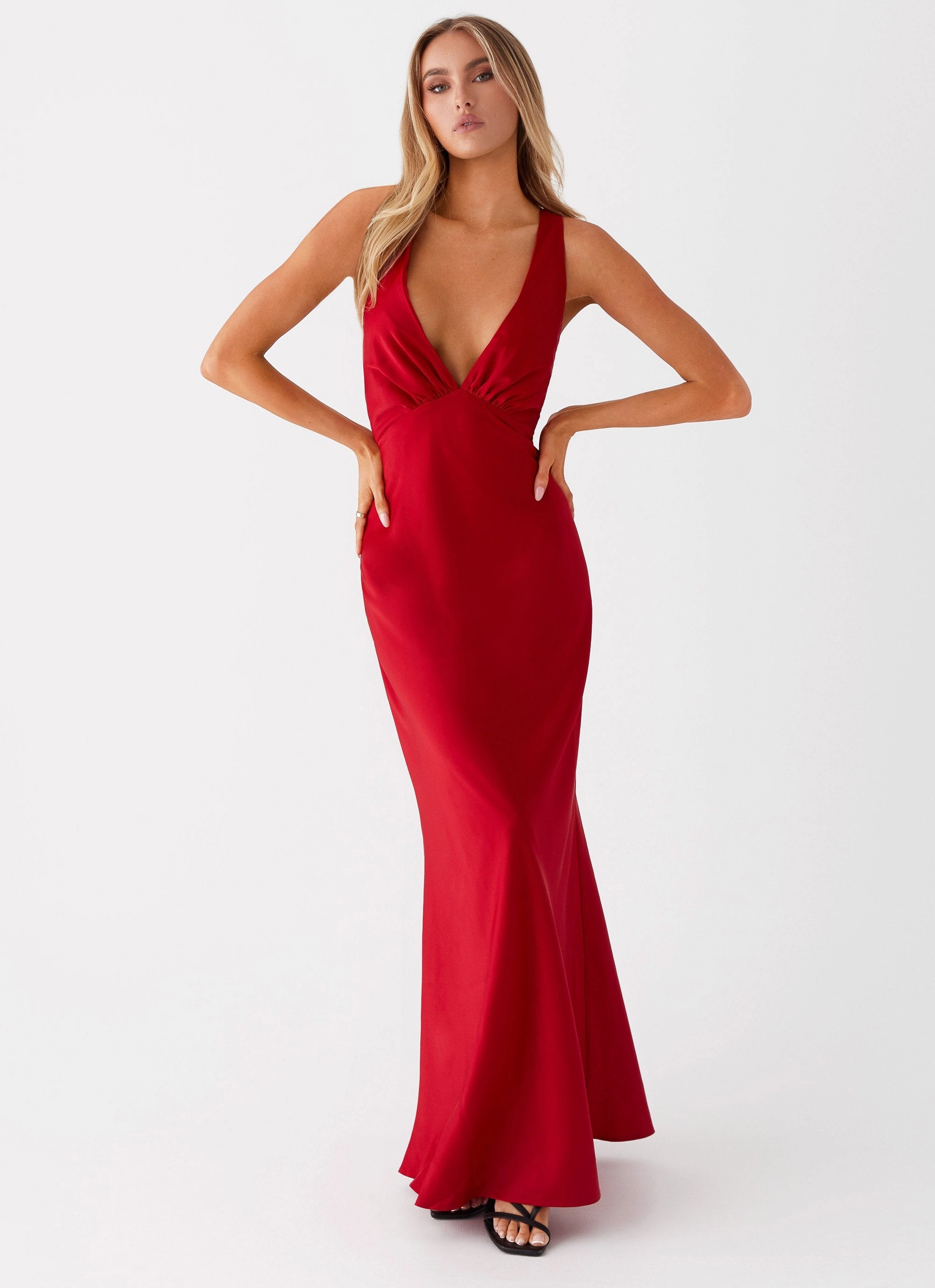 Slyvia Maxi Dress - Red Halter-Neck