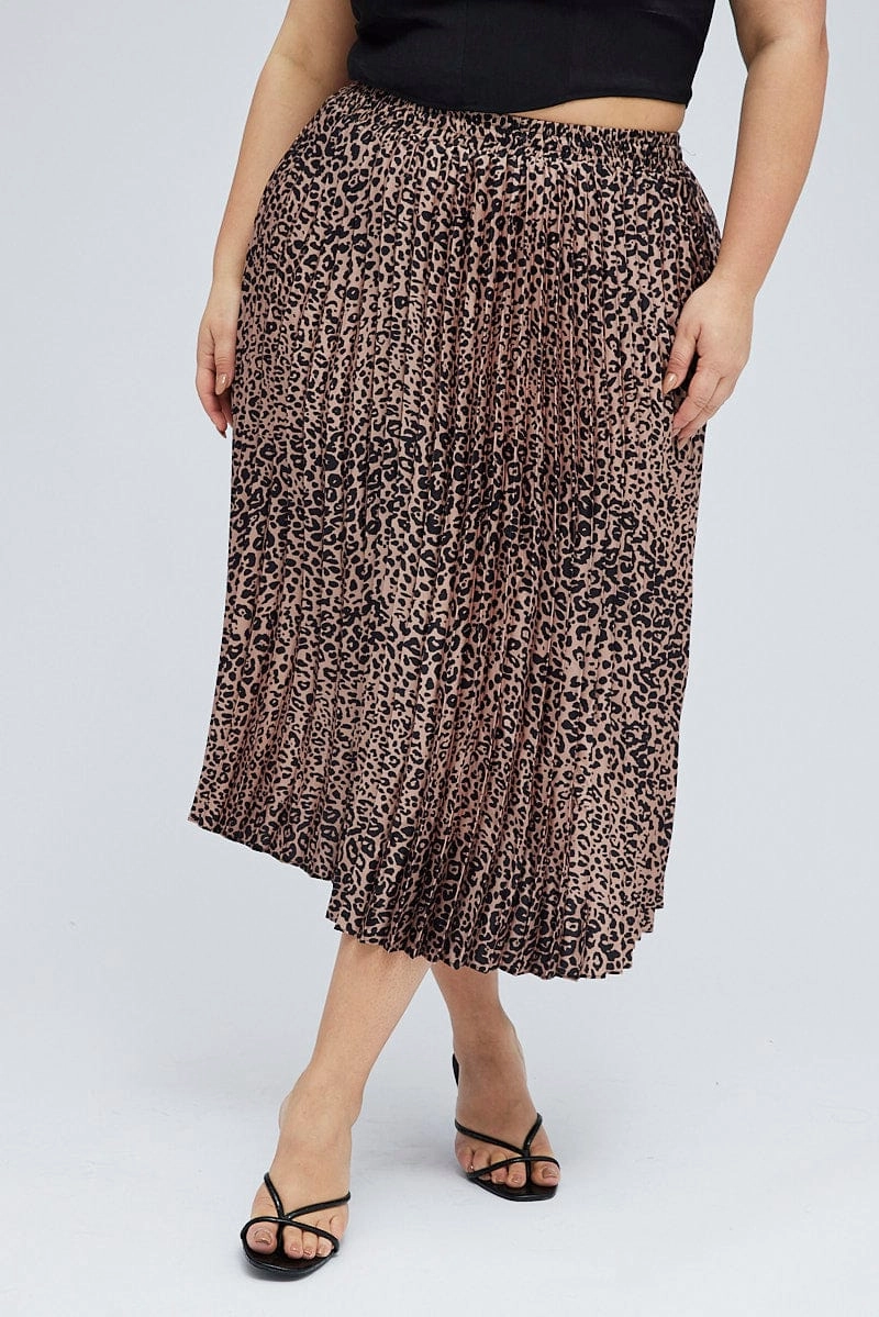 Brown Animal Print Pleated Skirt Leopard Neutrals Only Daily Mood