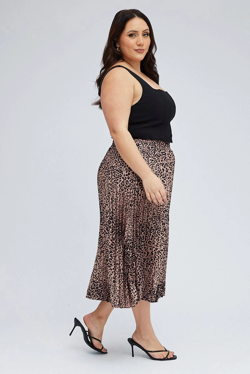 Brown Animal Print Pleated Skirt Leopard Fall Favorite Everyday Comfort