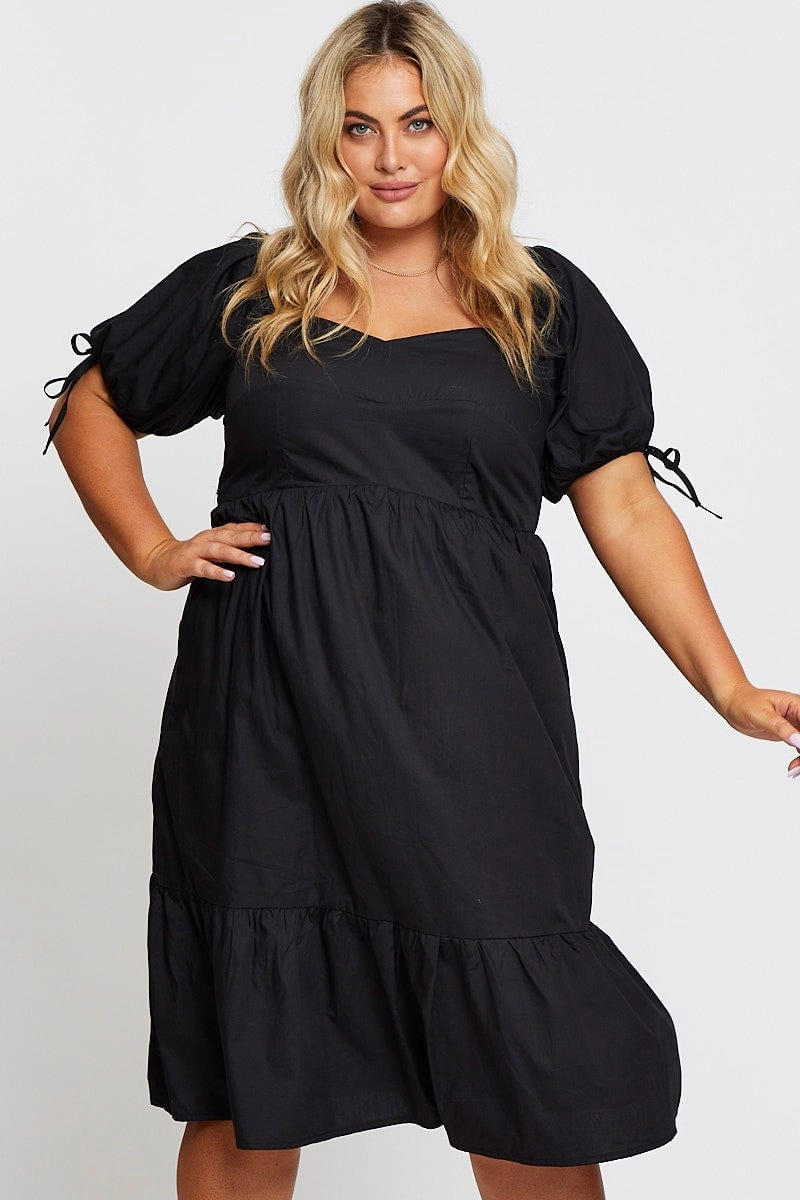 Black Short Puff Sleeve Black Bust Detail Dress Wrap Glow