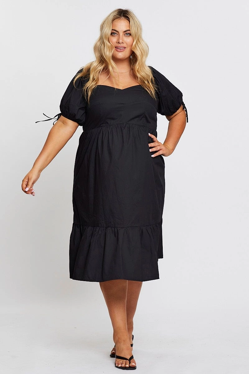 Black Short Puff Sleeve Black Bust Detail Dress Dreamy Silhouette