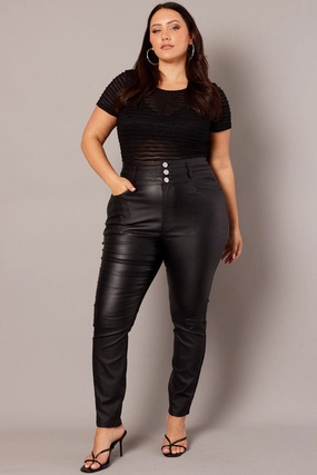 Black Skinny Jeans High Rise Wet Look Parent Style Trend Setter Base Outfit