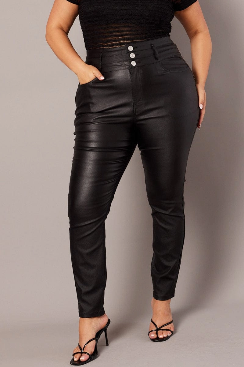 Smart Casual Black Skinny Jeans High Rise Wet Look