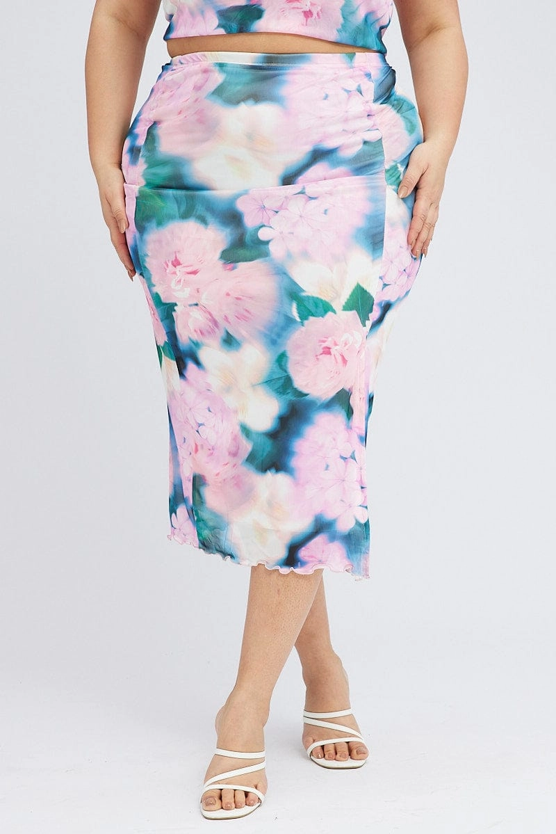 Style Layering party look Multi Abstract Midi Skirt Bodycon Side Split
