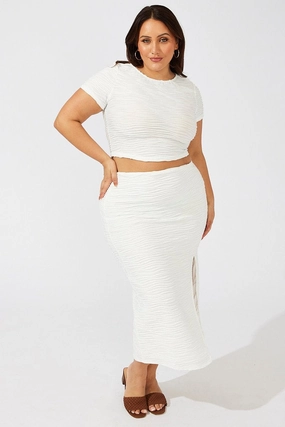 Bold Mood White Wavy Texture Bodycon Split Skirt