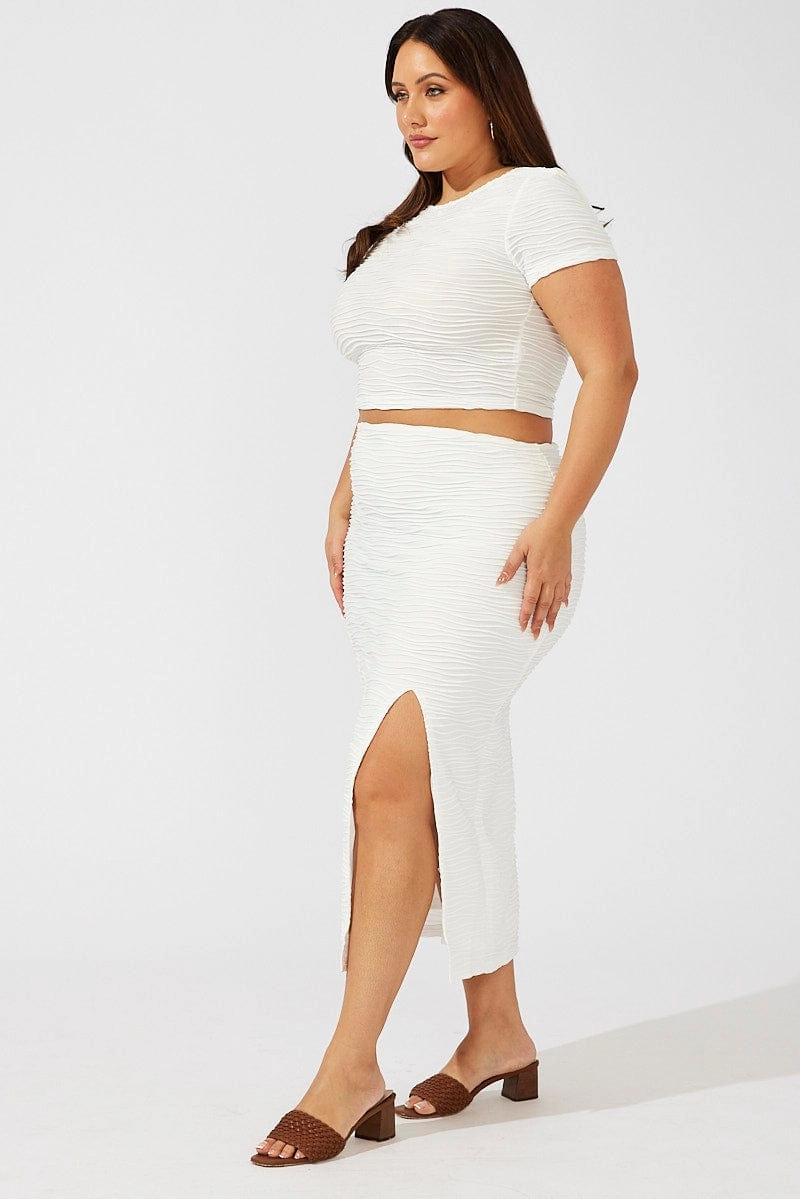 Cuffed hem Modern Outfit White Wavy Texture Bodycon Split Skirt