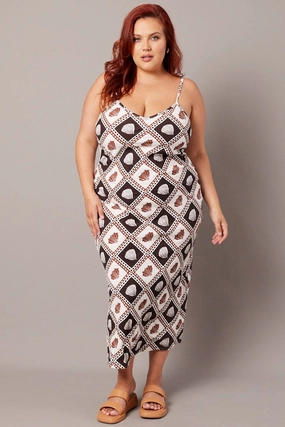 Feminine Energy Brown Abstract Maxi Dress Sleeveless Linen Blend