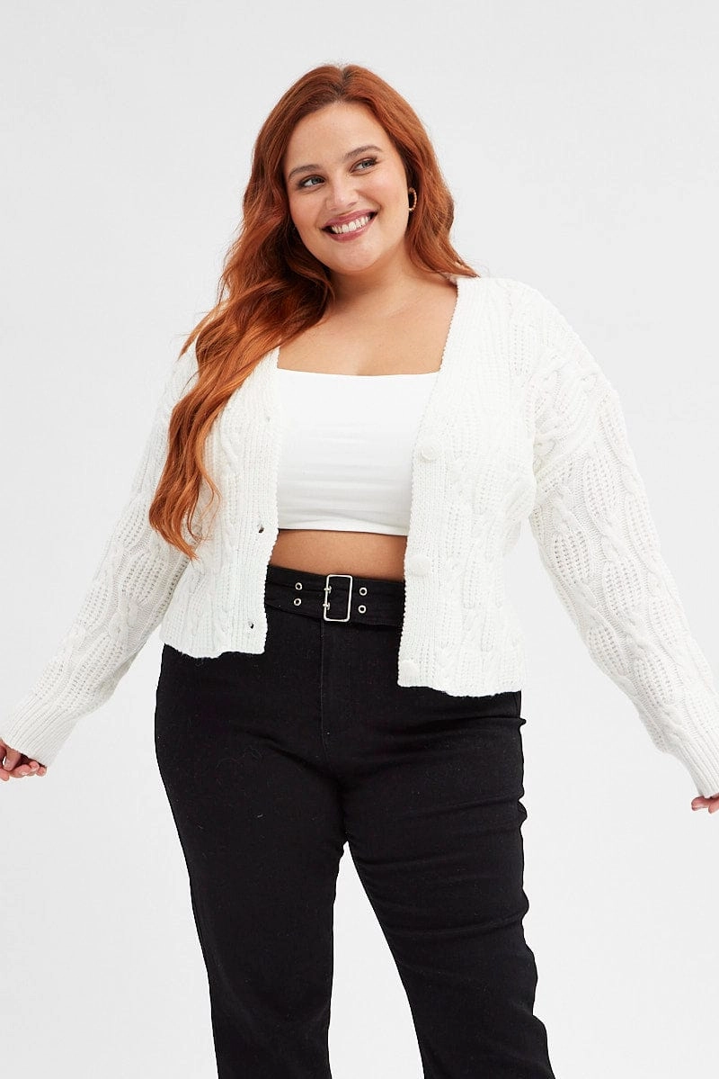 Classic Urban Wear White Oversized Cable Knit Cardigan