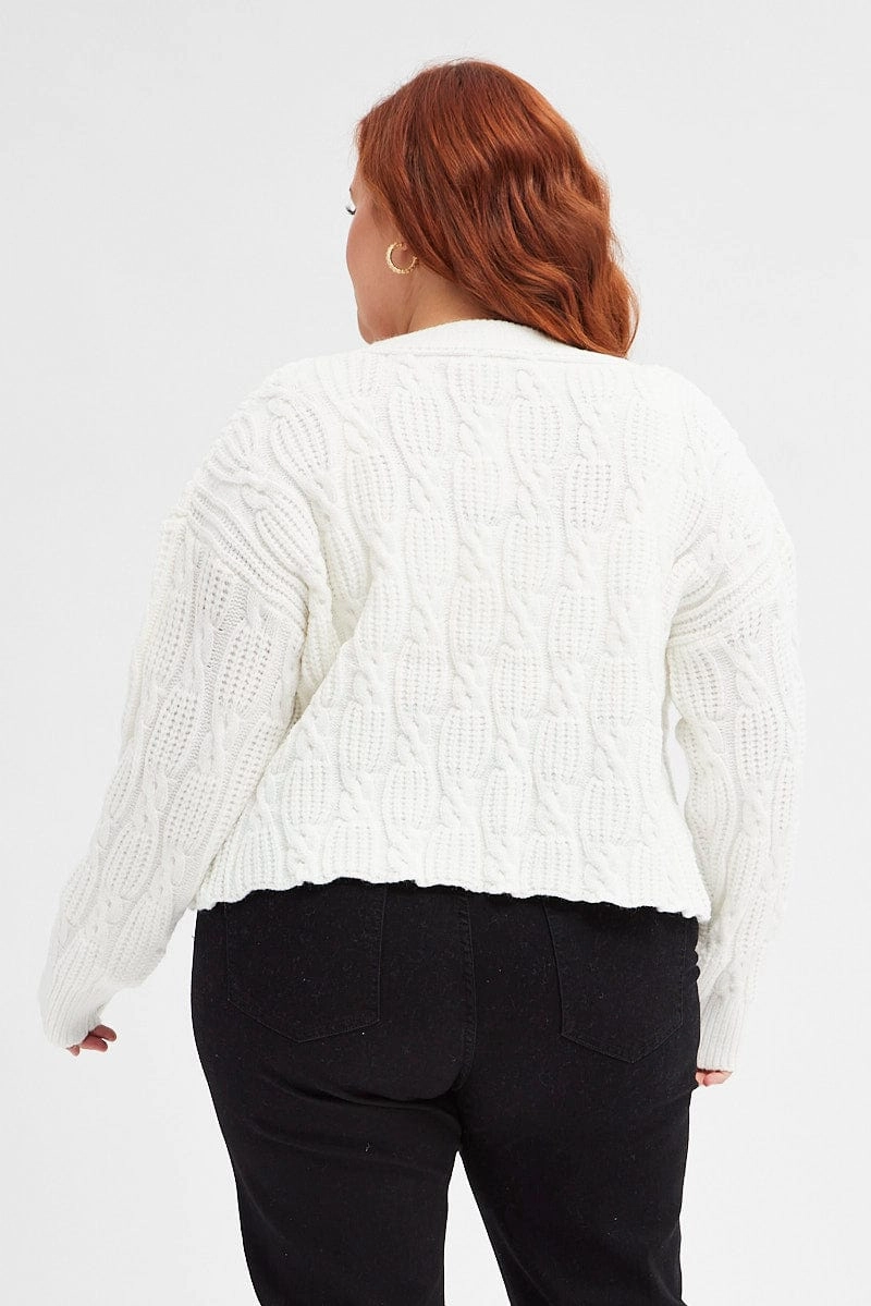 Multi Directional Stretch Evening Out White Oversized Cable Knit Cardigan