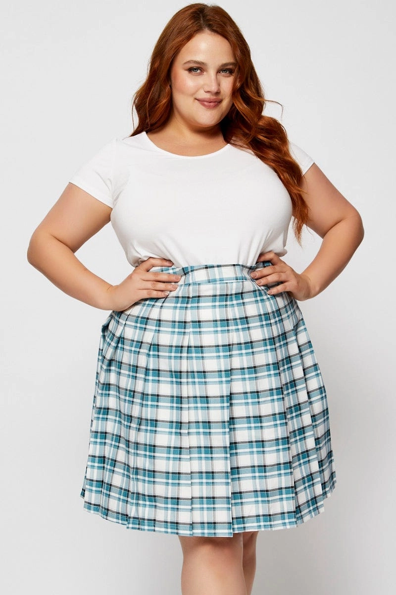 Linen Cotton Mix Check Mini Tennis Skirt Pleated