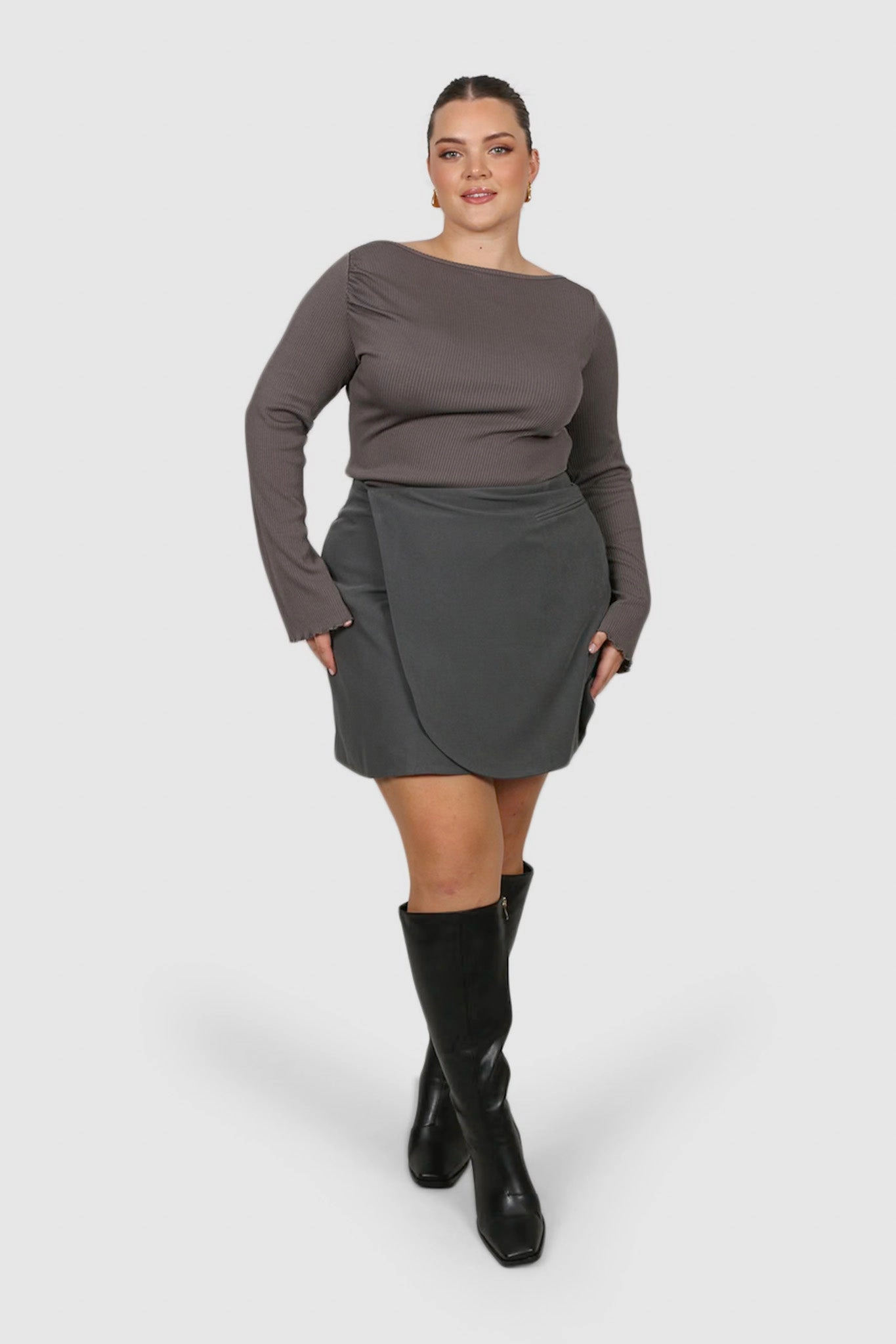 Contrast Stitching Subtle Shimmer PORTER SKIRT GREY