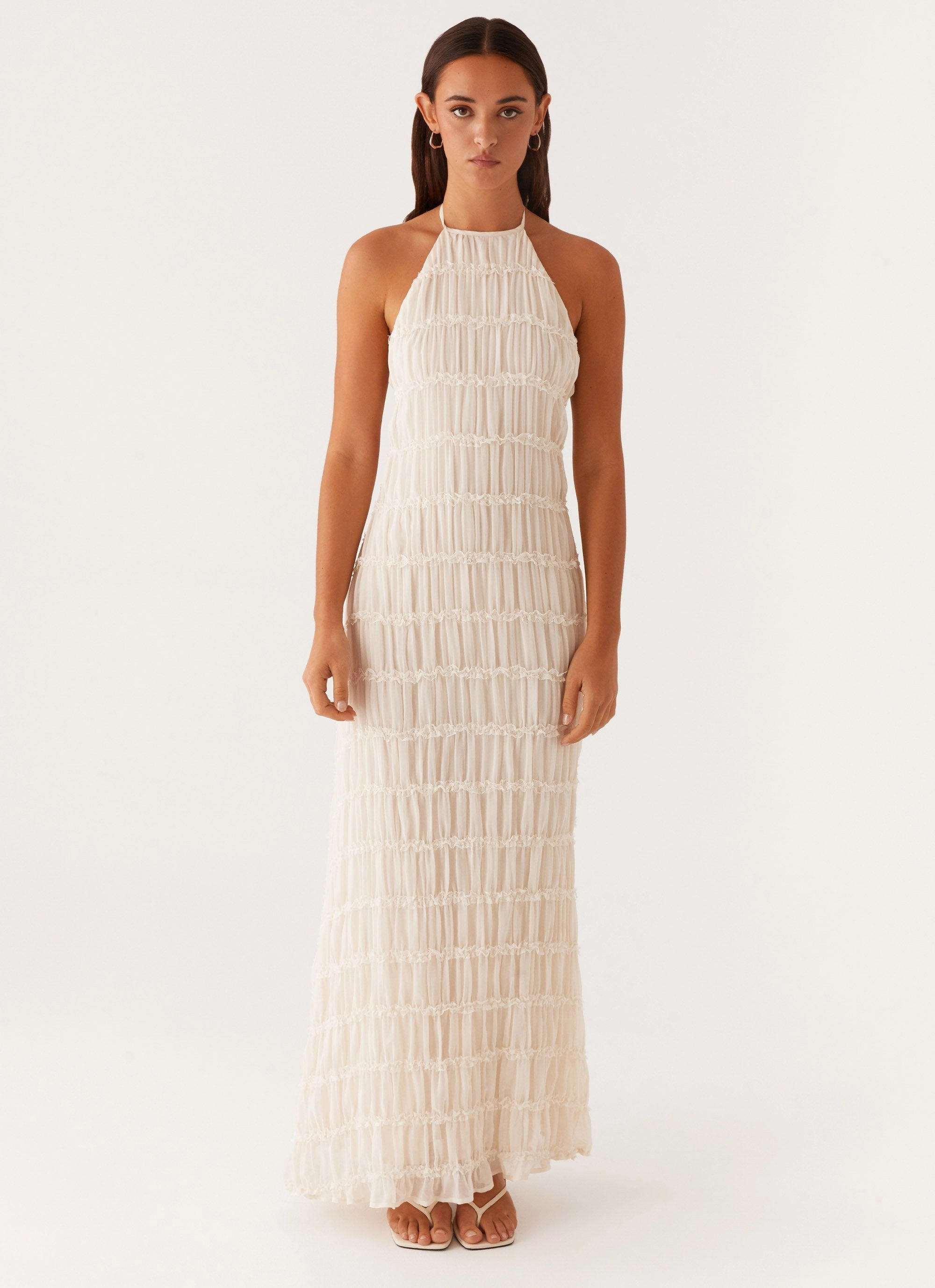 One-Shoulder Fall Flow Aullie Maxi Dress - Ivory