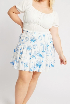 Blue Abstract Tiered Mini Skirt All Day Fit Art Gallery Visit