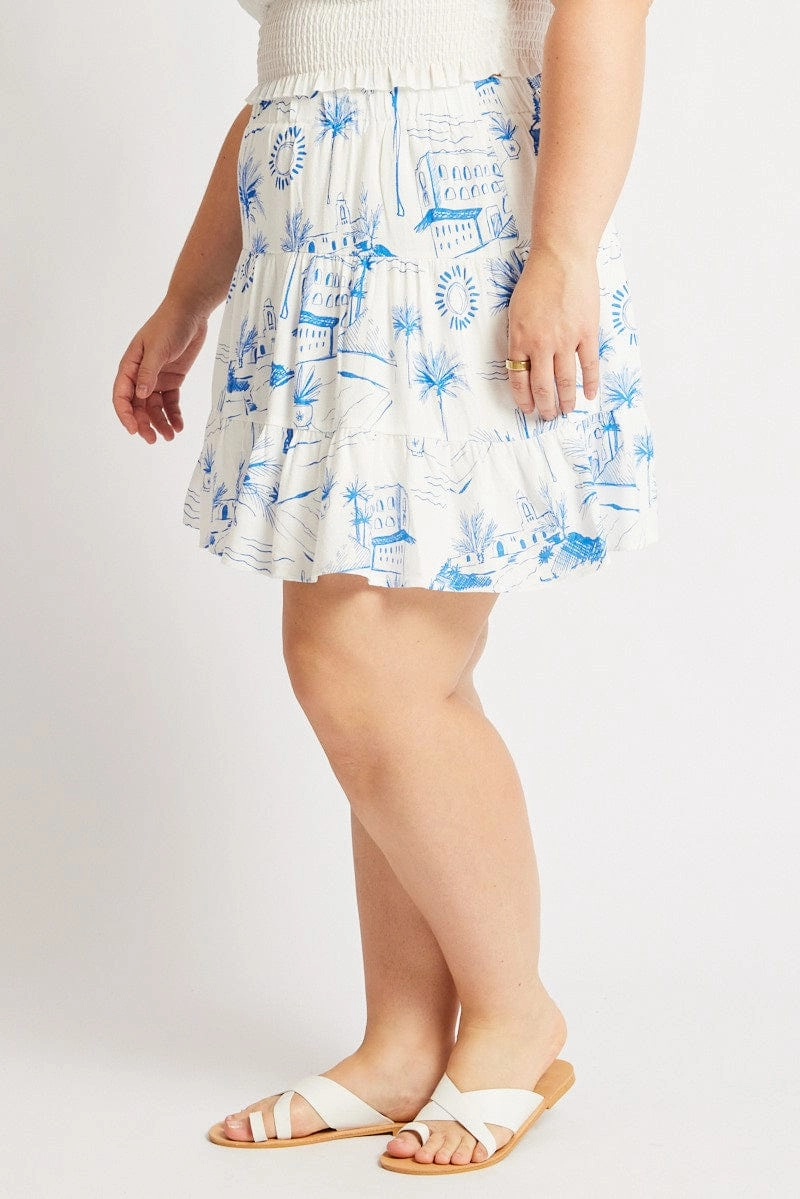 Blue Abstract Tiered Mini Skirt Corduroy texture