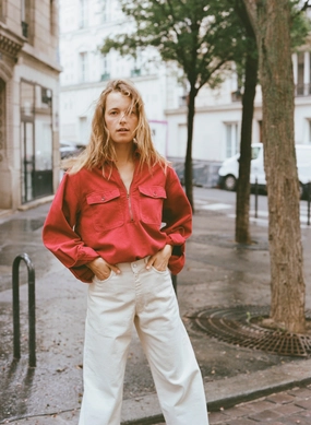 Zip Popover, Broken Twill, Tomato Lightweight Windbreaker Tech