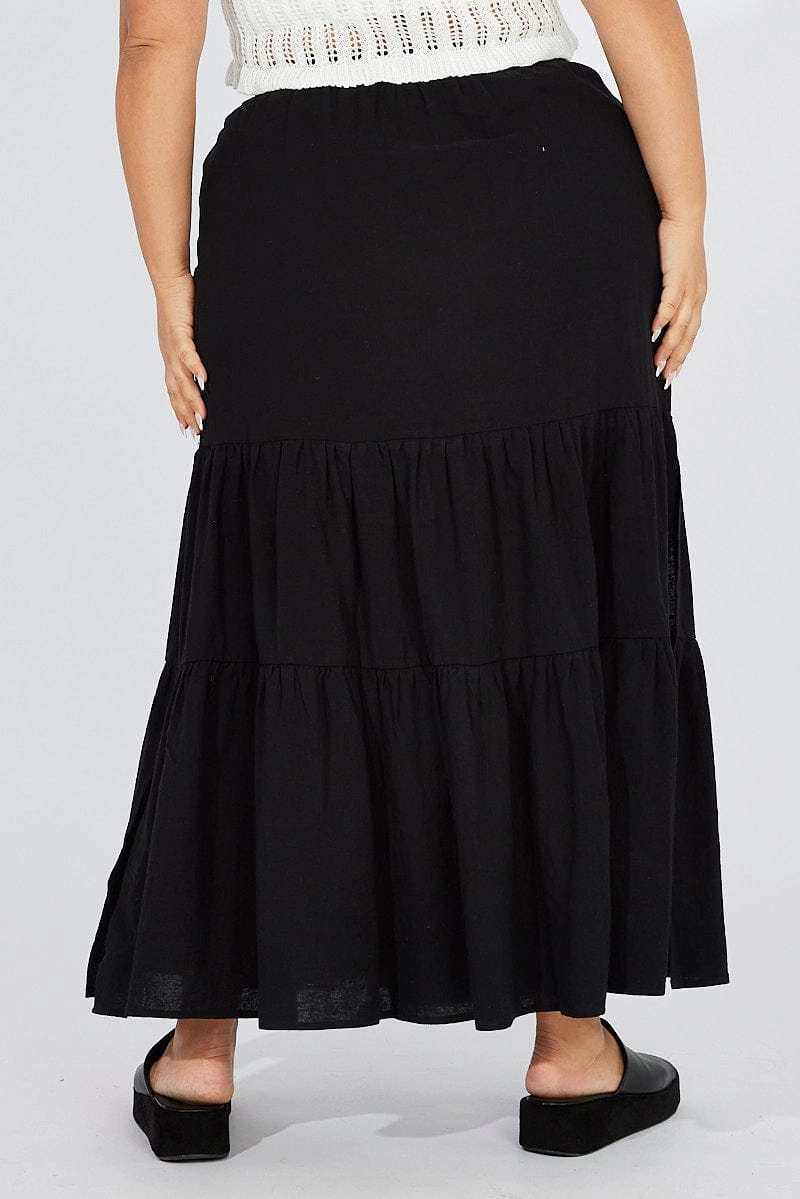 Heritage Inspired Black Maxiskirt Tassel Tie Side Splits