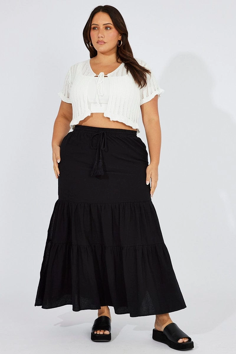 Black Maxiskirt Tassel Tie Side Splits Natural Look