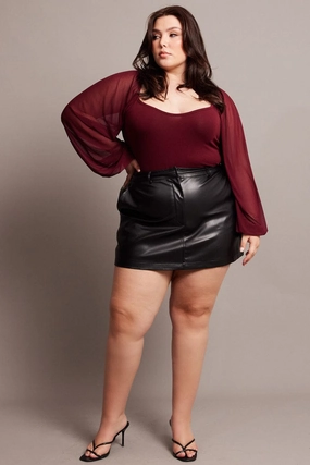 Polished Touch Black Faux Leather A-line Mini Skirt