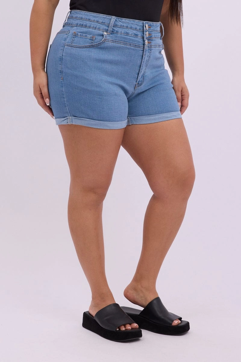 Denim Skinny Shorts High Rise 3 Buttons beach volleyball gear