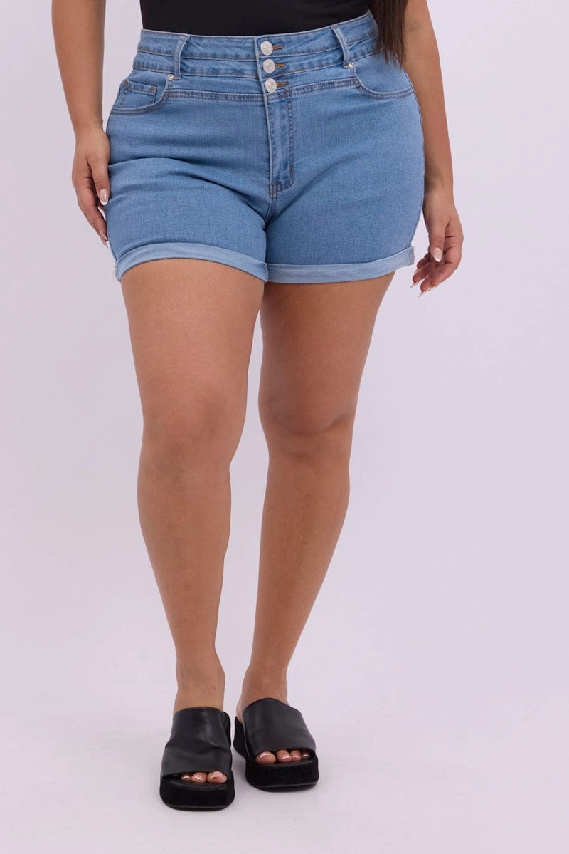 Denim Skinny Shorts High Rise 3 Buttons easygoing look