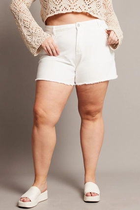 White Relaxed Shorts High Rise Flexible Stitching
