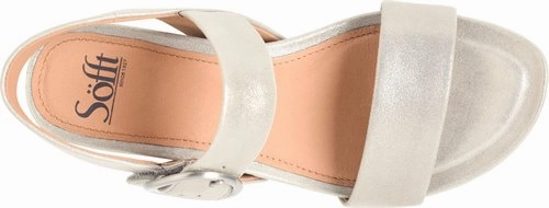 Stylish Flats Chic Comfortable Sofft Women's Leather Wedge Sandal - Silver/Stone