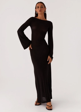 Travel-friendly Olivia Long Sleeve Maxi Dress - Black