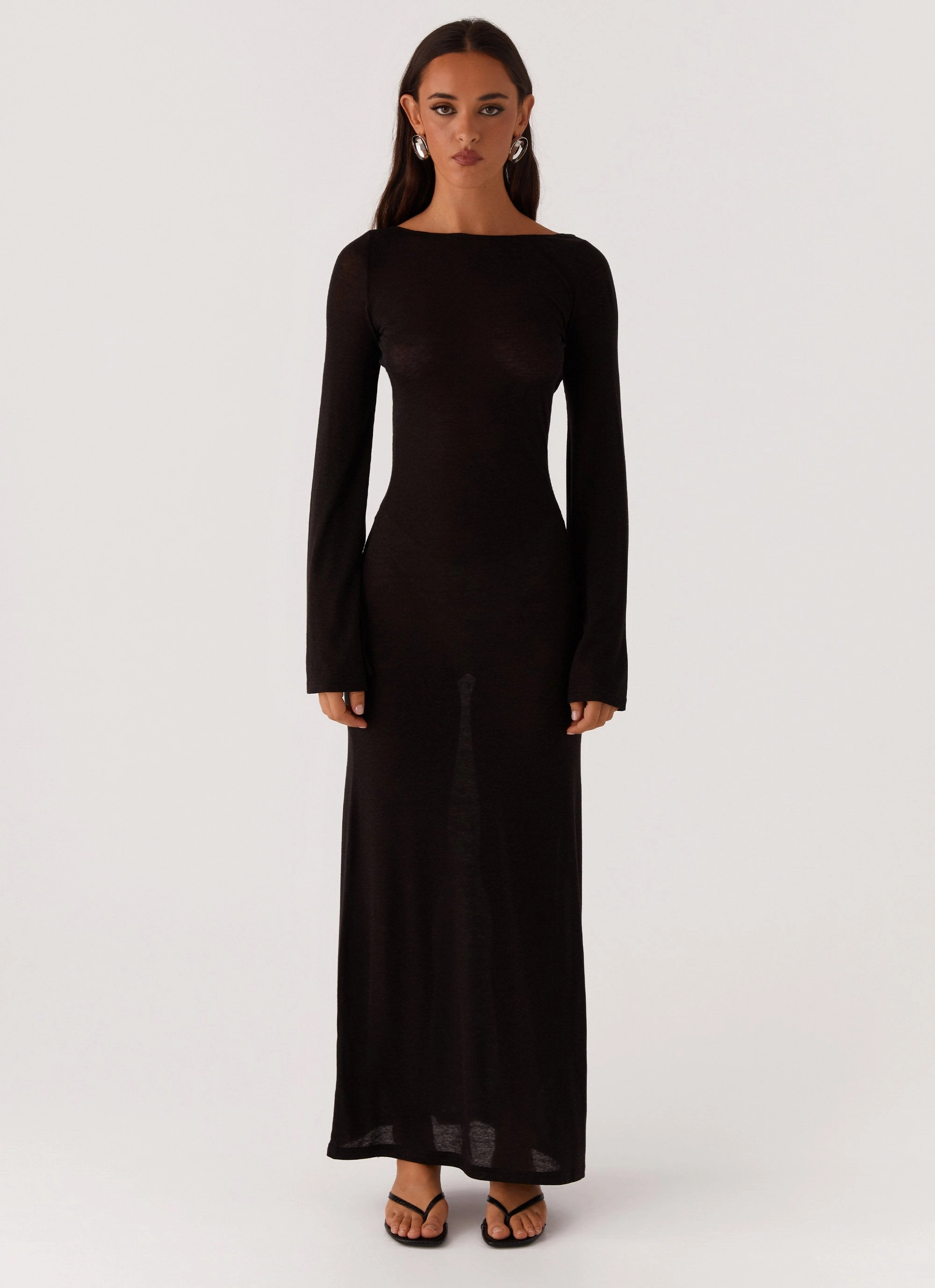 Structured Fit Olivia Long Sleeve Maxi Dress - Black