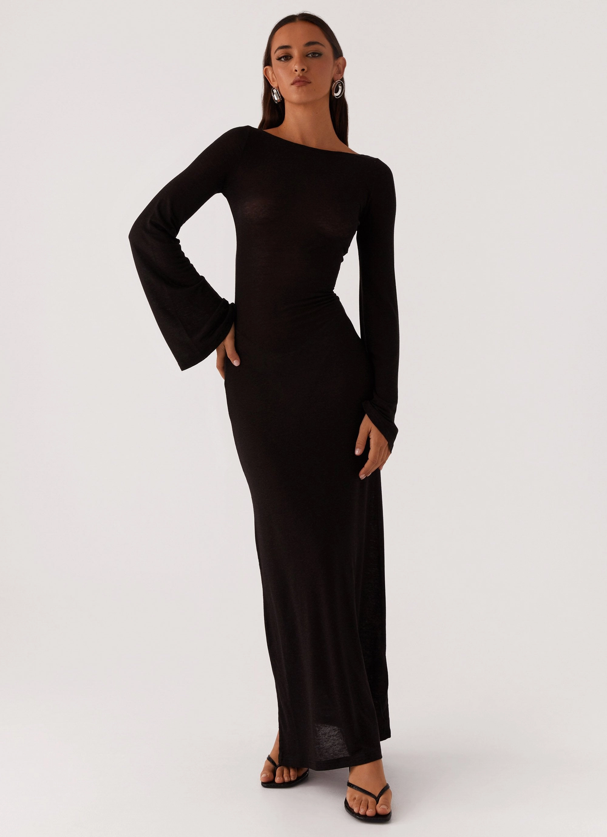 Travel-friendly Olivia Long Sleeve Maxi Dress - Black