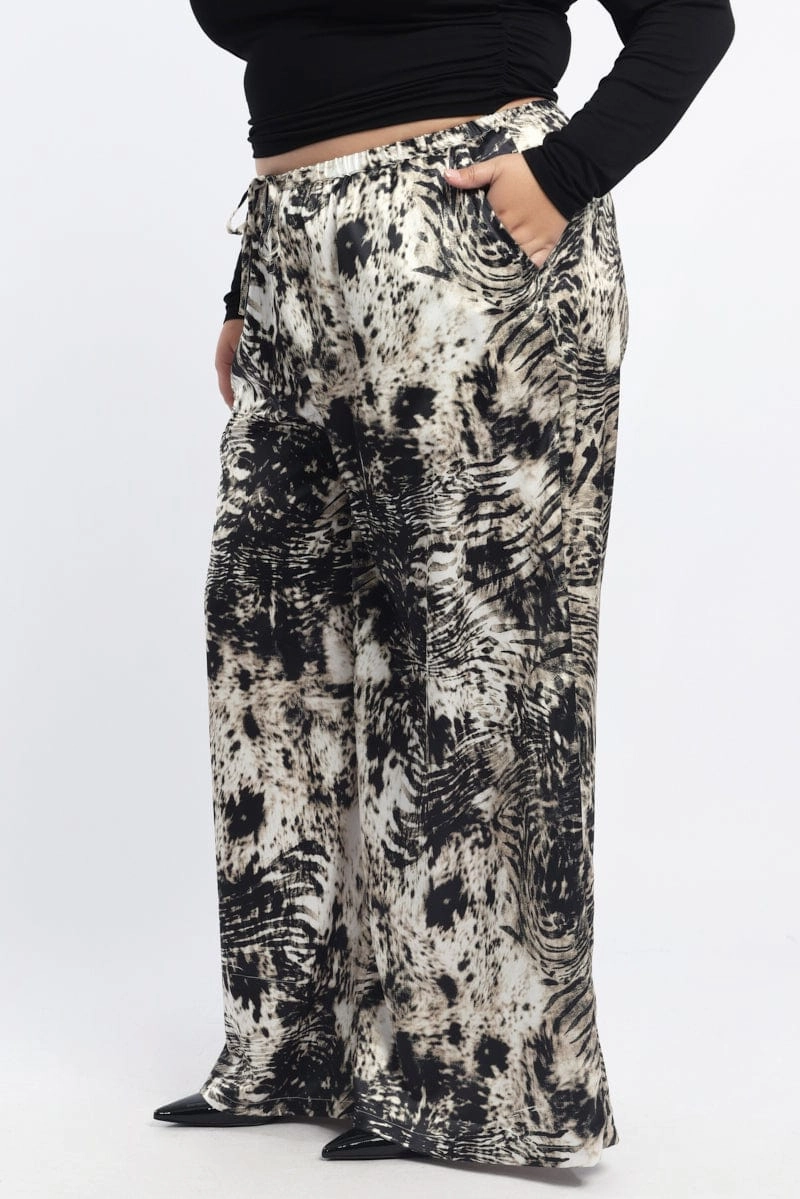 Black Animal Print Drawstring Waist Wide Leg Zebra Pants ResilientElasticBand