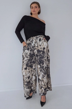 Black Animal Print Drawstring Waist Wide Leg Zebra Pants Durable Stitching Stylish Look