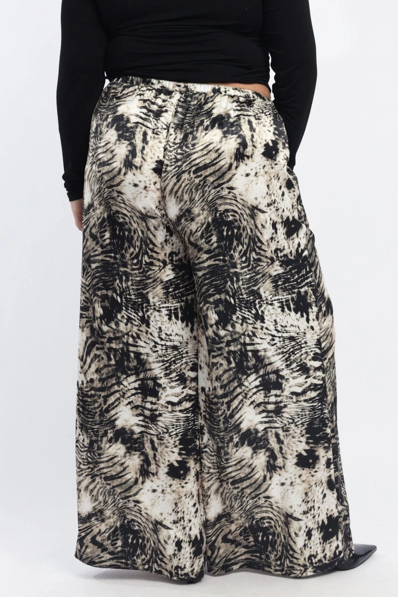 Performance Design Fit Double Stitched Seams Black Animal Print Drawstring Waist Wide Leg Zebra Pants