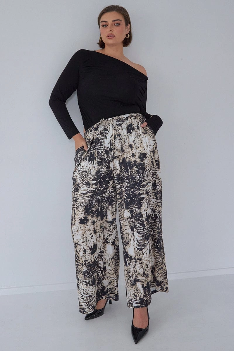 Black Animal Print Drawstring Waist Wide Leg Zebra Pants Durable Stitching Stylish Look