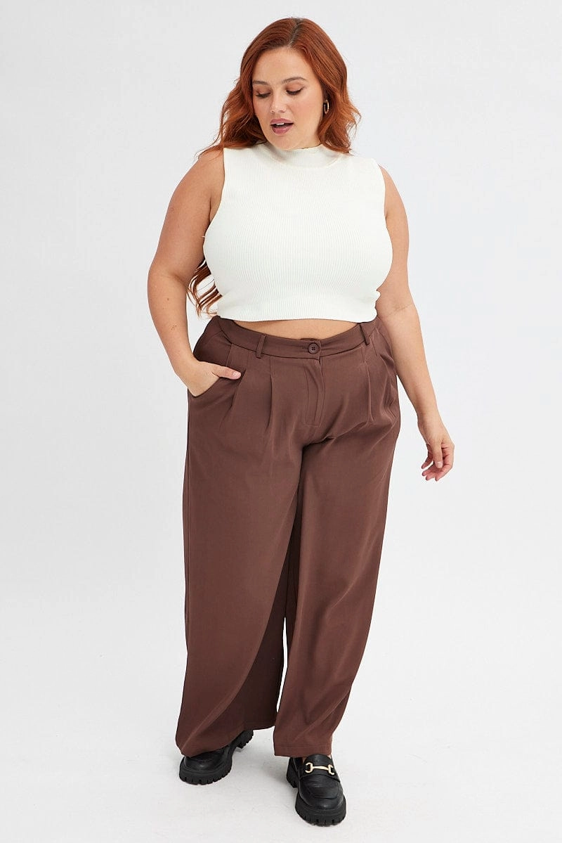 NonRestrictiveCut Brown Wide Leg Pants High Rise