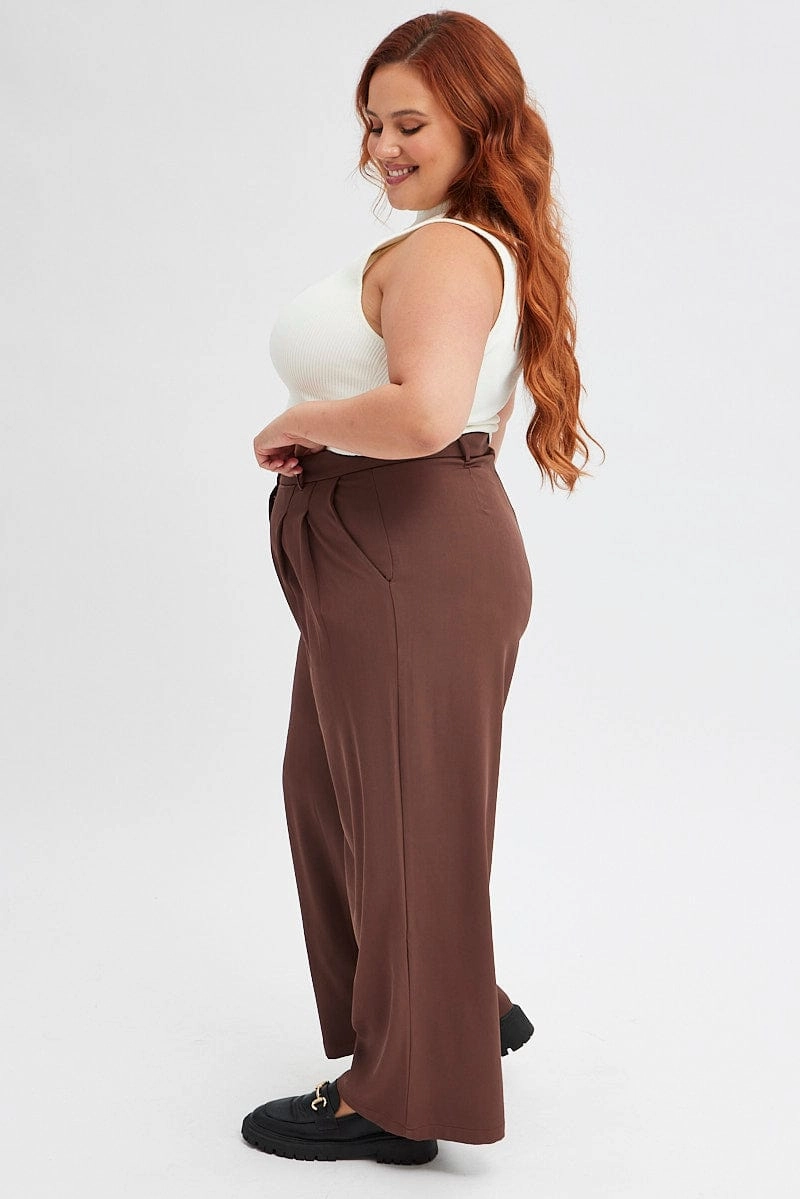 Stain Resistant Street Active Brown Wide Leg Pants High Rise