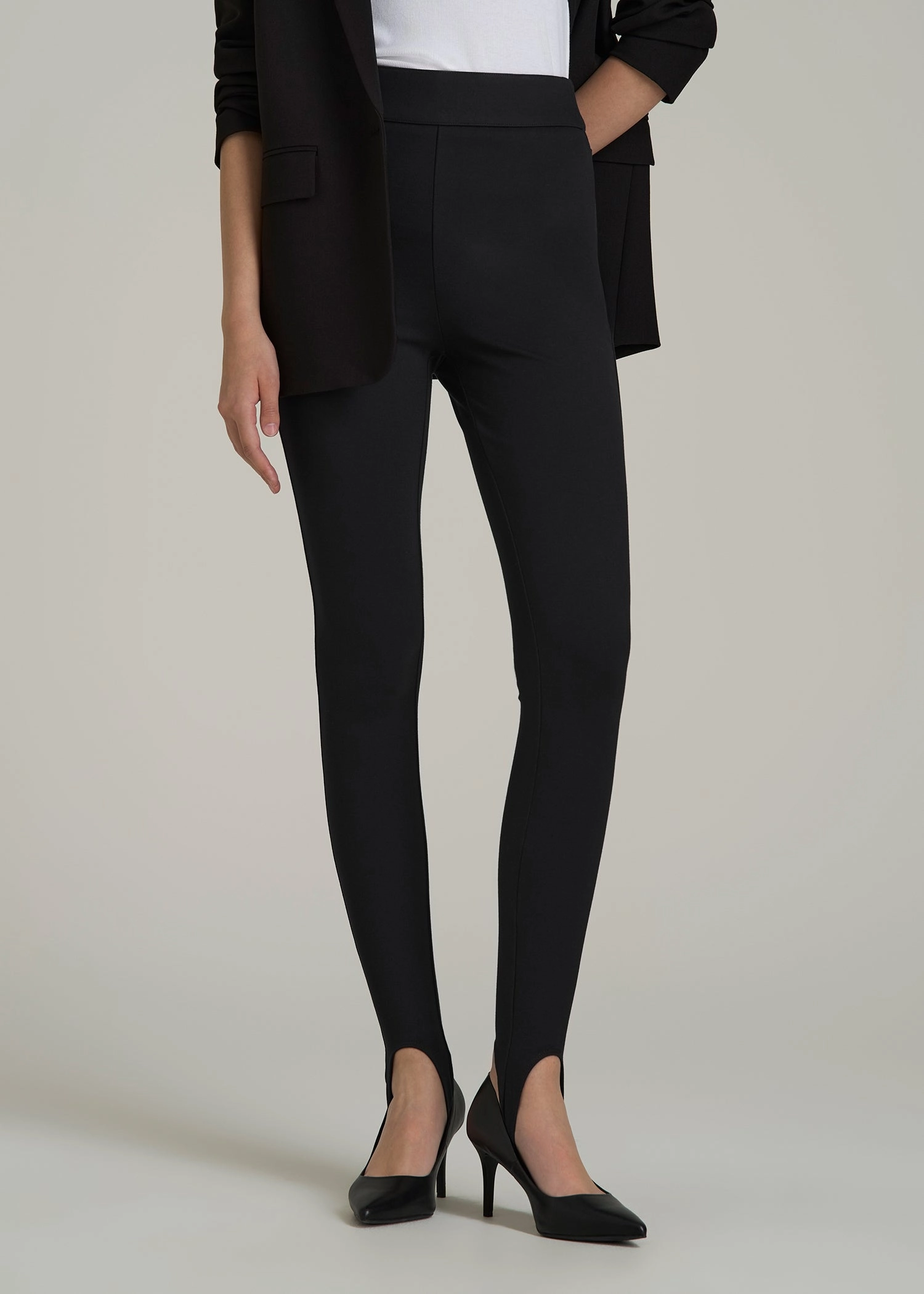 Soft Flex Ponte Stirrup Pants  for Tall Women in Black Soft Design Ultra Comfort