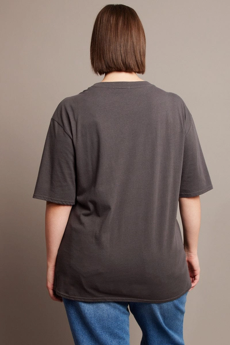 Grey Graphic T-shirt Short Sleeve Crew Neck BreathableMaterial Streetwear attitude