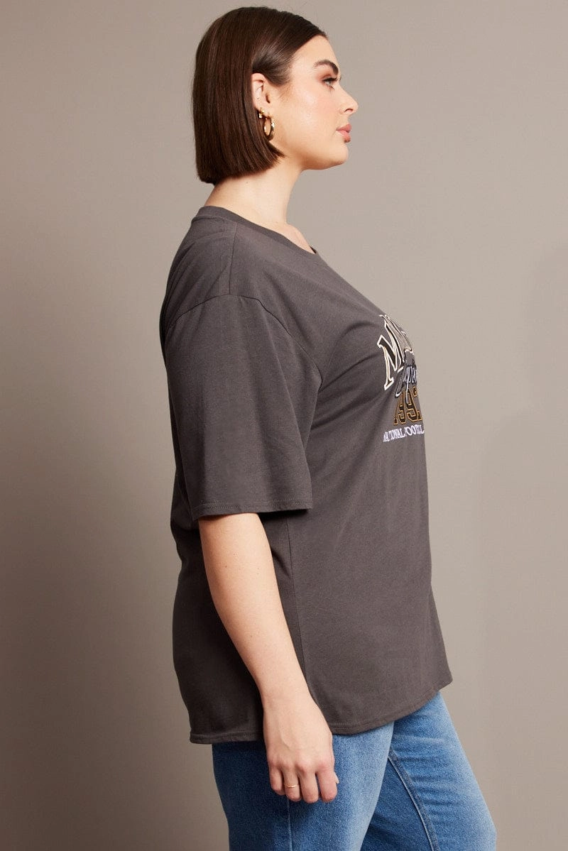 Elderly Comfort Wool combination Grey Graphic T-shirt Short Sleeve Crew Neck