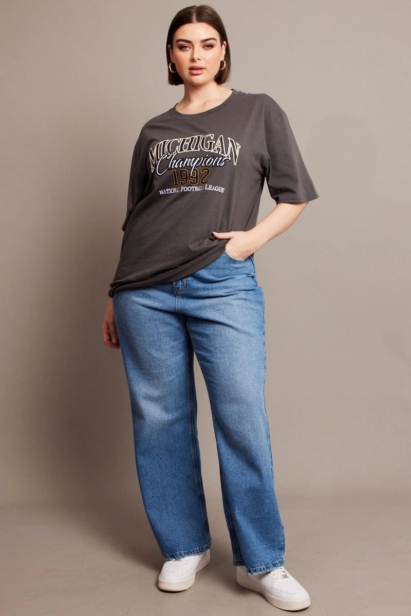 Unisex versatility Classic Wearable Grey Graphic T-shirt Short Sleeve Crew Neck