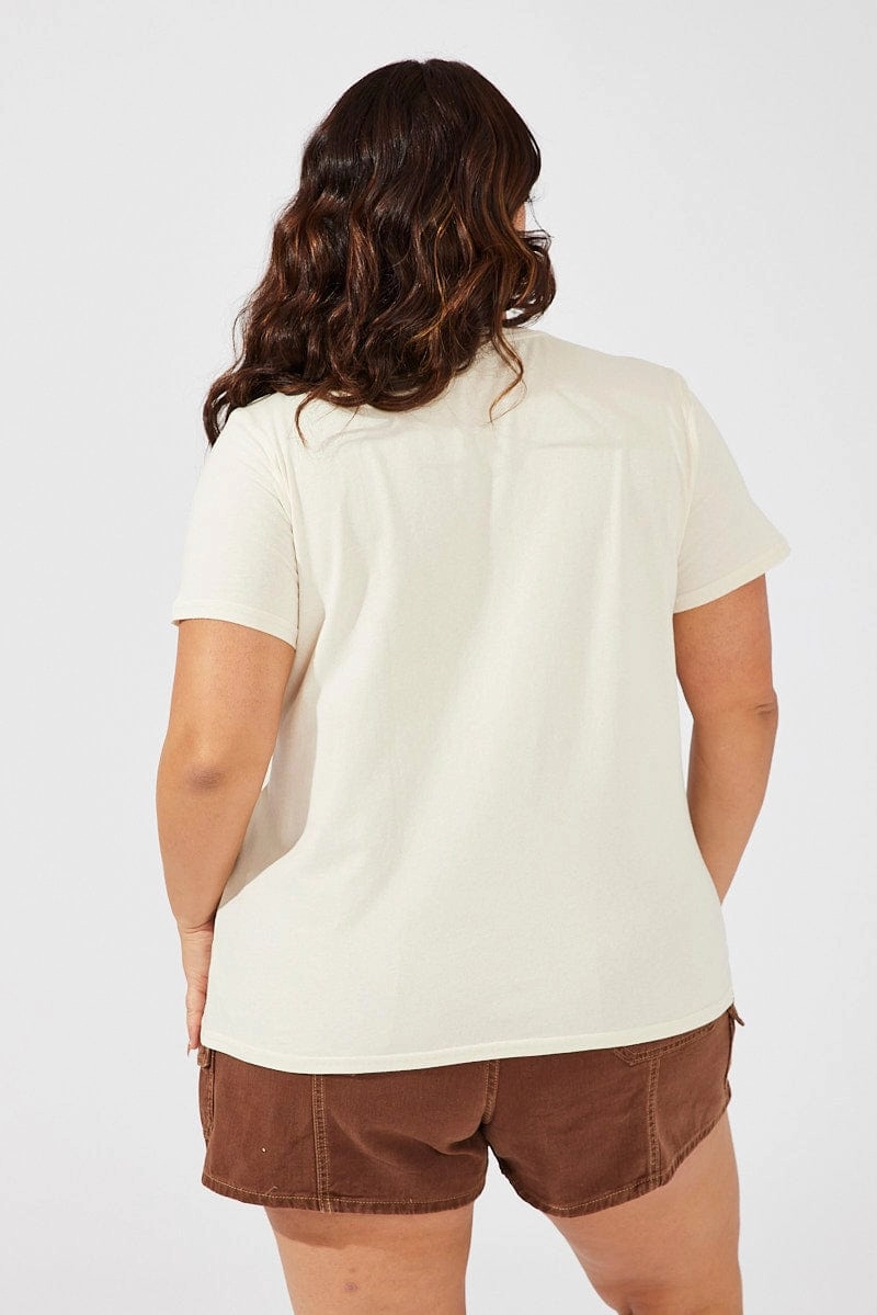 Beige Graphic T-shirt Short Sleeve Crew Neck Layering Options Regular Fit