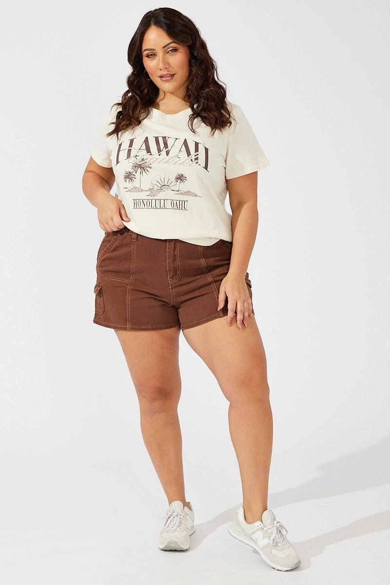homecoming Beige Graphic T-shirt Short Sleeve Crew Neck