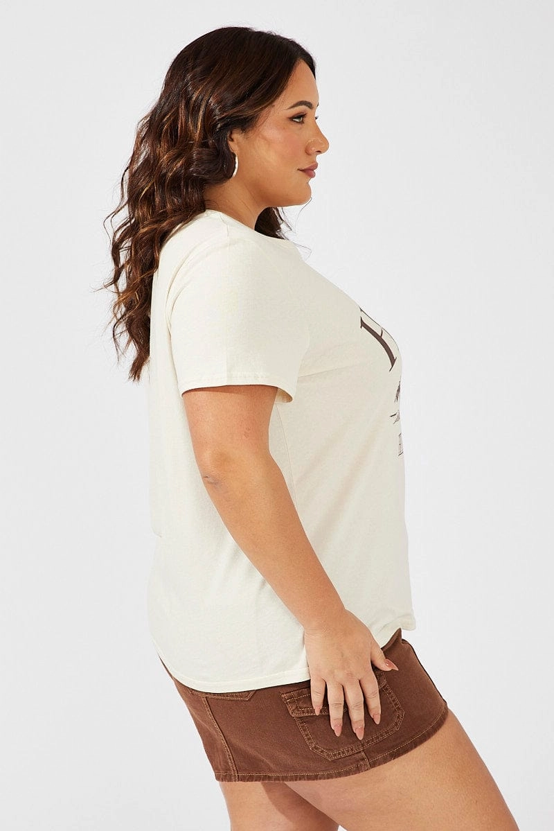 Beige Graphic T-shirt Short Sleeve Crew Neck Effortless Style Comfy Wear