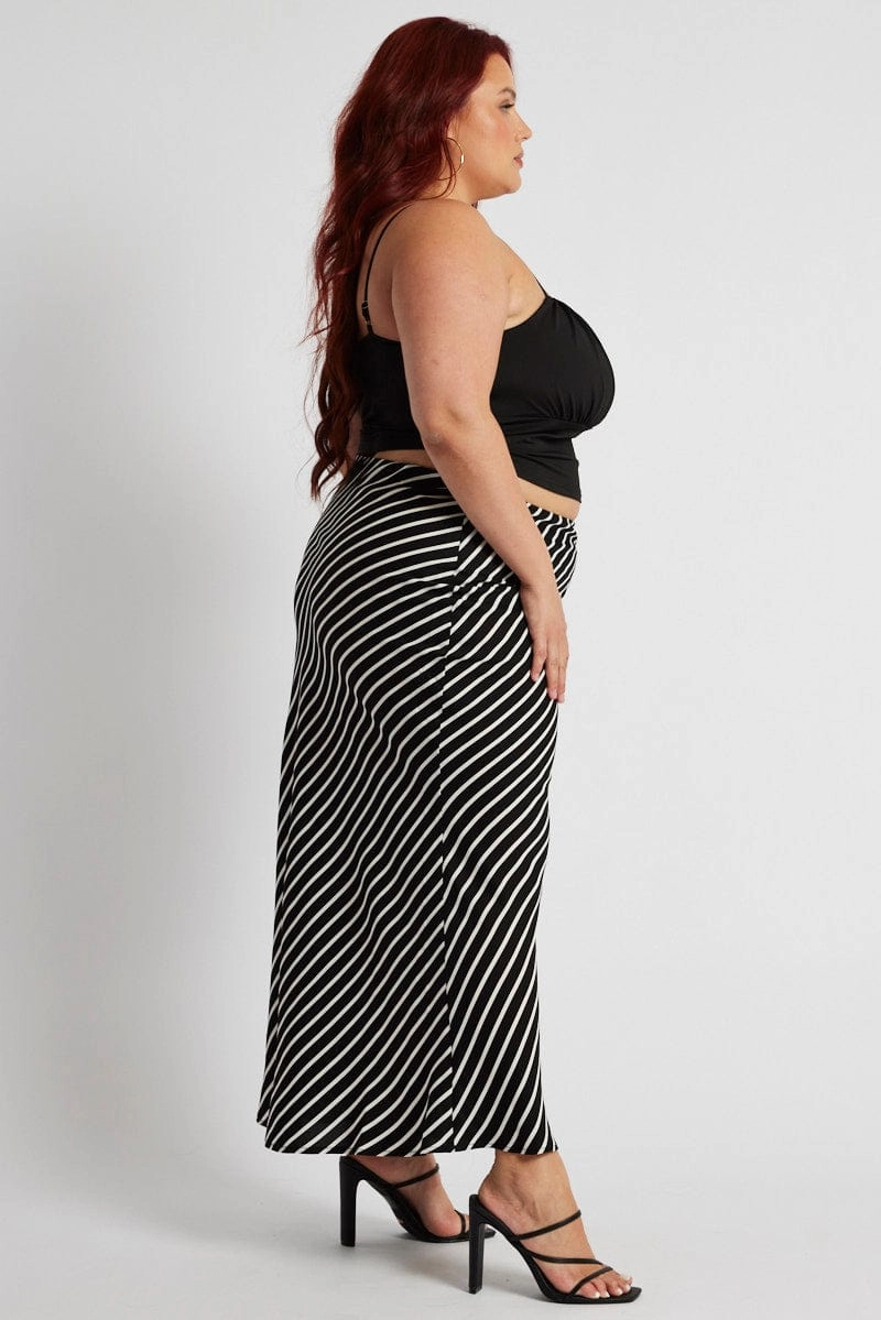 Black Stripe Bias Stripe Maxi Skirt Curvy Fit