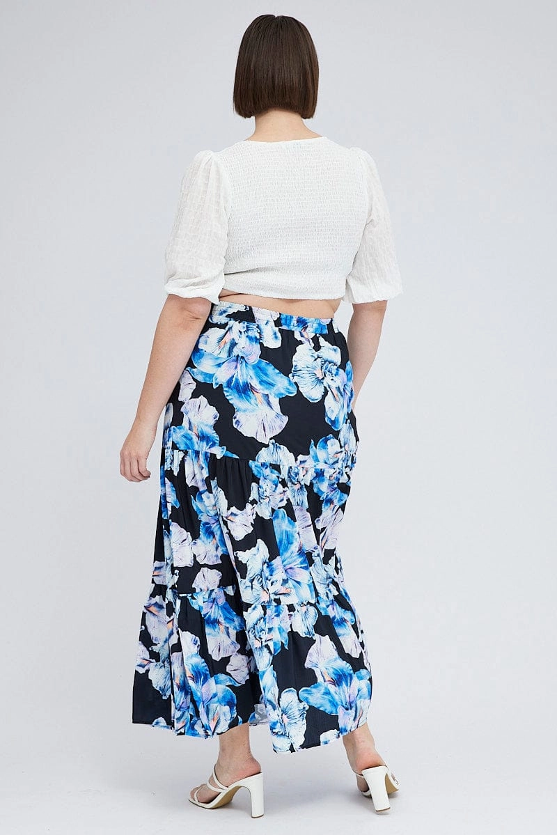 Black Floral Elastic Waist Maxi Skirt Sustainable Innovation Smooth Finish